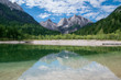 View of the Julian Alps from Kranjska Gora with Jasna Lake in Sl