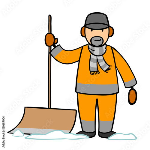 Mann vom Winterdienst beim Schnee schieben kaufen Sie diese