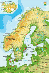 Wall Mural - Scandinavia-physical map 