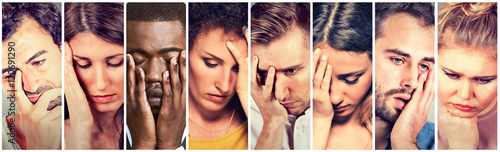 Fotografía Collage group of sad depressed people. Unhappy men women