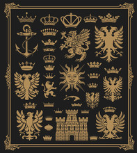 Mega Pack Of Heraldic Elements With Baroque Frame