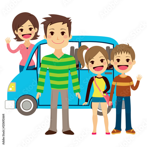 Illustration of cute family going together on vacation trip