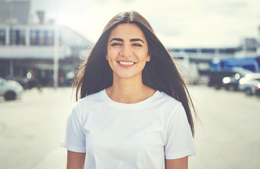 Portrait of pretty woman with long hair