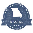 Missouri mark. Travel rubber stamp with the name and map of Missouri, vector illustration. Can be used as insignia, logotype, label, sticker or badge of USA state.