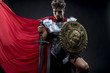 Conqueror, centurion or Roman warrior with iron armor, military