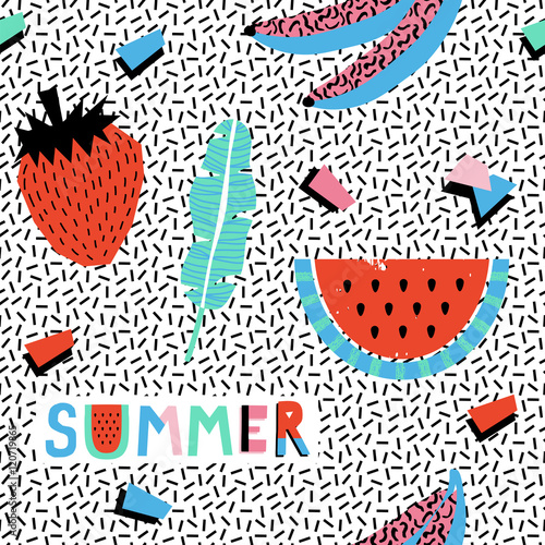 Naklejka samoprzylepna Lato wzór z bananów i arbuza w stylu pop-art.