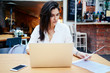 © JKstock - A charming young student is looking at the documents while sitting in a coffee-shop with a laptop. A beautiful caucasian female businesswoman wearing white shirt is sitting behind a portable computer.