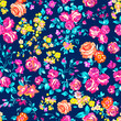 Neon bright rose garden - seamless vector pattern