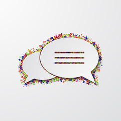 Sticker - Vector modern bubble speech with confetti on white