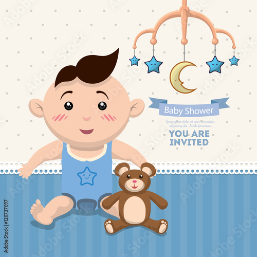 Baby Boy Cartoon Icon Baby Shower Invitation Card Colorful Design