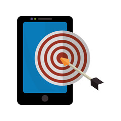 Sticker - Target with arrow and smartphone icon. solution online and media theme. Isolated design. Vector illustration