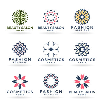 Set of various flower symbols and logo design elements (7)