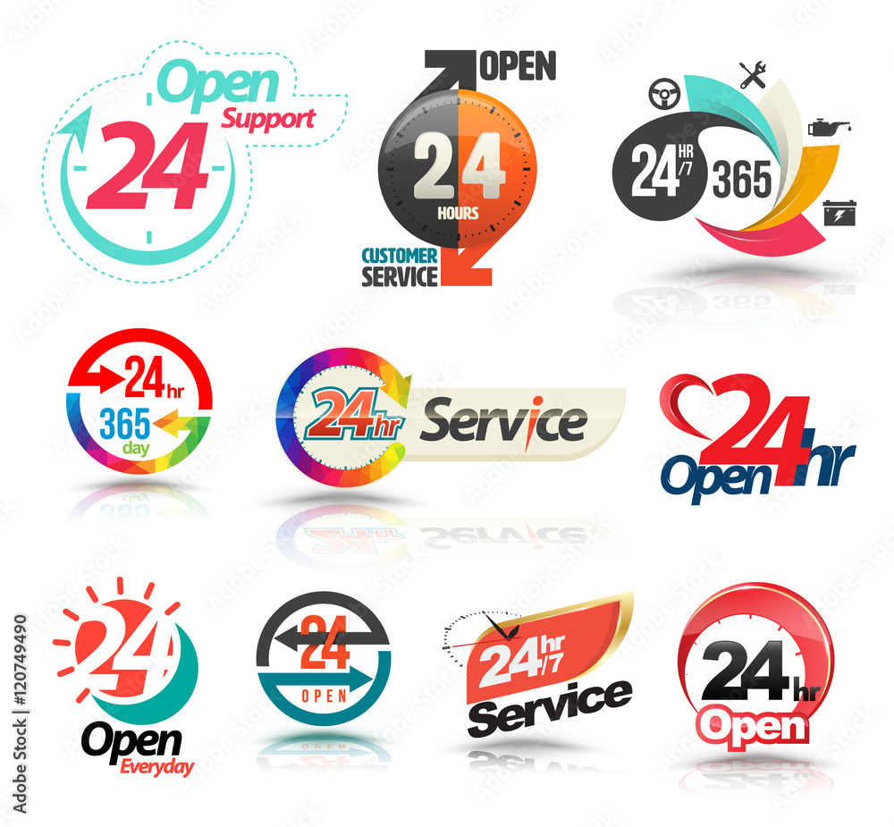 24 hours open customer service collection. Vector illustration... Stock ...