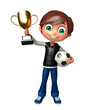 kid boy with football & winning cup