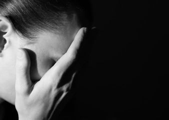 Black and white portrait of sad women. 