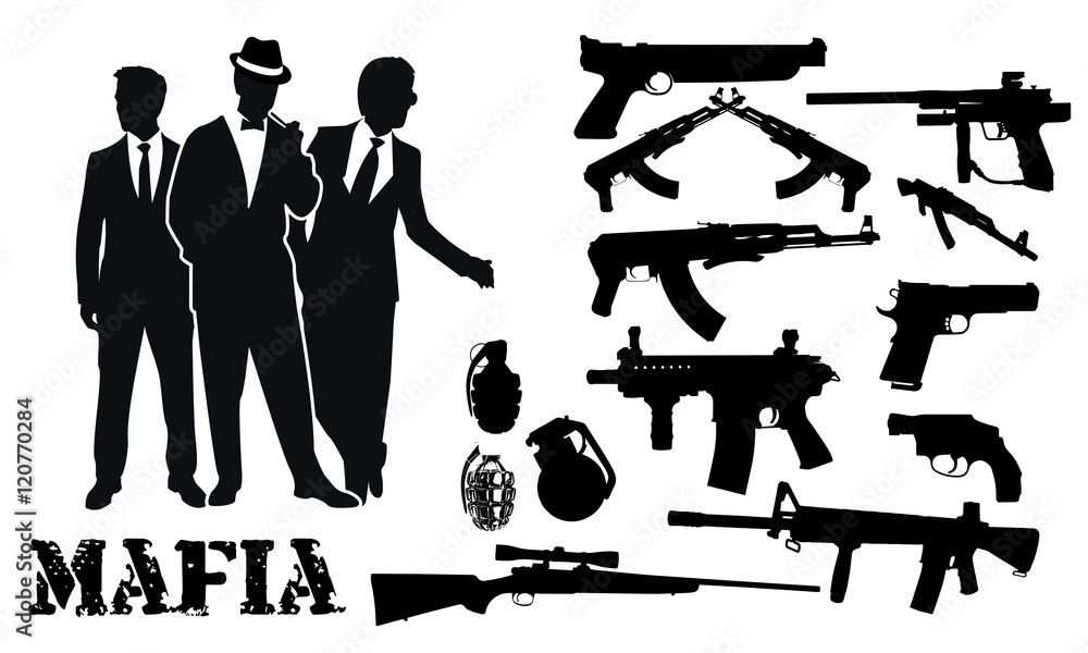 mafia gun package silhouettes - obrazy, fototapety, plakaty 