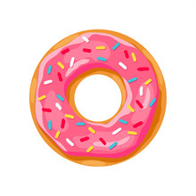 Donut With Pink Glaze. Donut Icon,  Donut Vector Illustration 