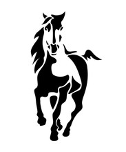 Horse. Prancing Stallion - Isolated Black And White Illustration Like Logo Or Symbol, Template