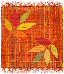 Canvas Print - Colorful weave interlace plaid with embroidery of stylized leafs