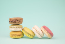 Sweet And Colourful French Macaroons On Retro Vintage Background