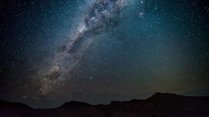Wall Mural - the apparent rotation of an outstandingly bright milky way and starry sky beyond mountain of the nam