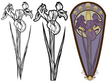 Iris  Flower Art Nouveau Style Design Set