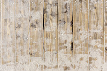Beach Sand On Vintage Planked Wood Background - Layout With Free Text Space.