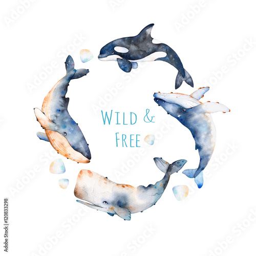Watercolor handpainted pre-made template card with text Poster Mural XXL