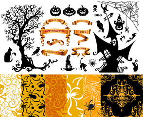 Wall Mural - Happy Halloween background. Set of seamless patterns