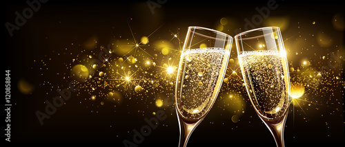 Cuadros en Lienzo Glasses of champagne with bokeh effect