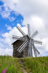 Traditional wooden windmill on Kizhi Island. Karelia, Russia