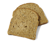 Two Slices Of Brown Wholegrain Bread Isolated On A White Background