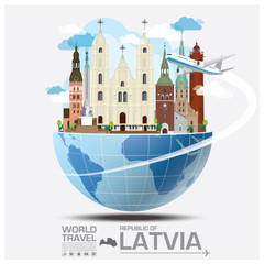 Canvas Print - Republic Of Latvia Landmark Global Travel And Journey Infographi