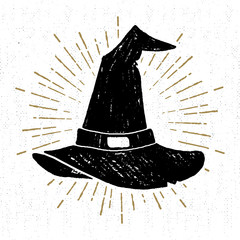 Hand drawn Halloween icon with a textured witch's hat vector illustration.