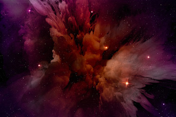 glowing purple-red nebula in the stellar field