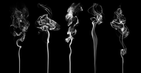 Wall Mural - White smoke collection on isolated black background