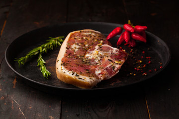 Canvas Print - Raw pork steak with spices and rosemary