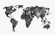 Illustrated map of the world with a isolated background. Black watercolor