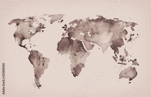 World map in old style in  format, brown graphics in a retro sty