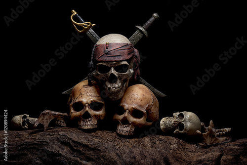 Still life painting photography with two human skulls