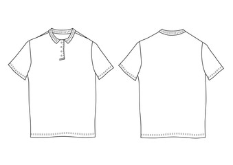 Vector illustration polo shirt template. Front and back views. Short sleeve