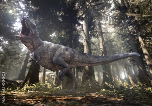 Fototapety dinozaury  renderowania-3d-tyrannosaurus-rex-w-lesie-hell-creek