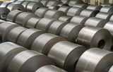 Cold rolled steel coil at storage area in steel industry plant.