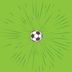 Soccer ball, sing football vector object on green background, vector illustration desing, simple sport symbol, flying soccer ball