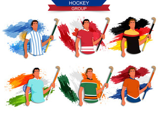 Poster - Hockey Group players with countries flags.