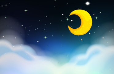 night scene with moon and stars