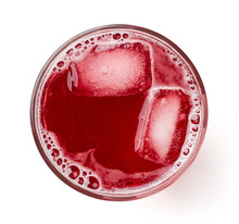 Glass Of Fresh Cranberry Juice Isolated On White, From Above