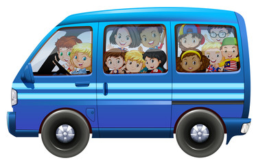 Canvas Print - Blue van full of children