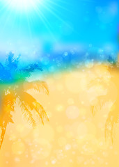 Wall Mural - Blurred summer tropical background with palms silhouettes