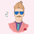 Vector trendy attractive man. Hipster guy. On a light pink background